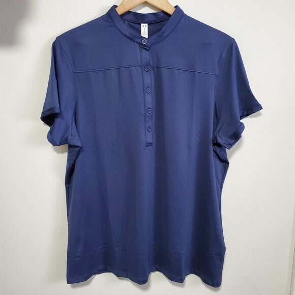 NWOT UNDER ARMOUR Performance Golf Polo Shirt Collarless SS Navy Blue Women's XL - Picture 2 of 11